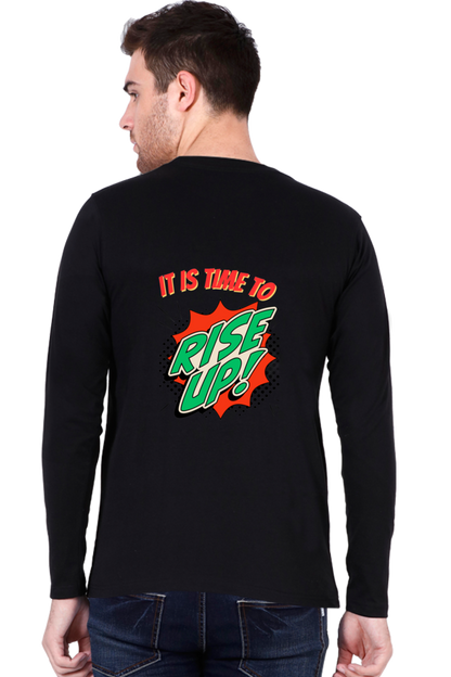 Time to Rise Up in Style: BlueLander's Cotton Full Sleeve T-Shirt with Enhanced Back Designs.