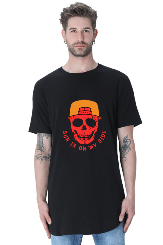 Urban Swagger Redefined: Shine with Style in BlueLander Cotton's Male Longline Curved T-Shirts – Unleash the Hip-Hop Fusion with the Sun on Your Side.