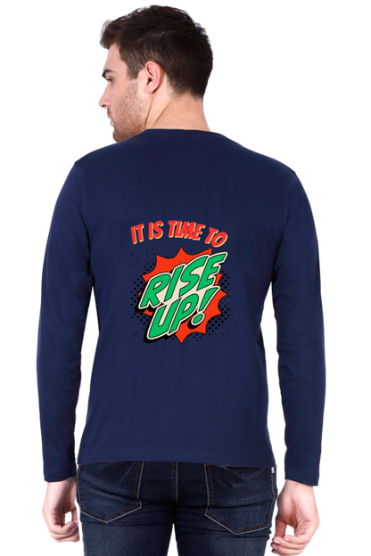 Time to Rise Up in Style: BlueLander's Cotton Full Sleeve T-Shirt with Enhanced Back Designs.