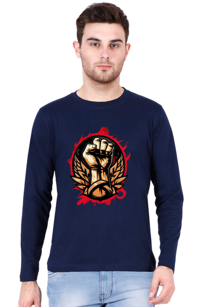 Rock the Look with Bluelander Cotton Full Sleeve T-Shirt | 'Fight Like a Rock Star' Design | 100% Cotton, Pre-Shrunk, Bio Washed