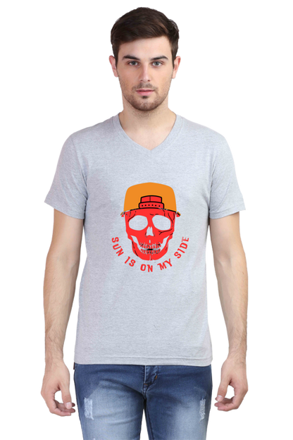 Sun Skull Style: Unleash Edgy Vibes with BlueLander Cotton V-Neck Half Sleeve T-Shirt – Where Comfort Meets the Mystique of Sun on Your Side