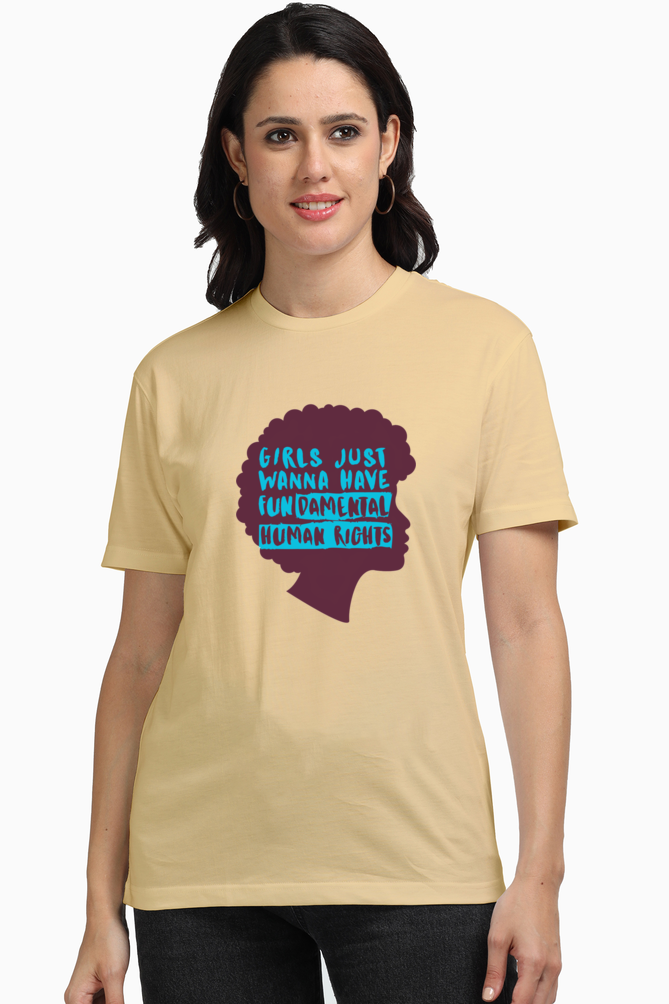 Indulge in comfort and style with Bluelander's Female Supima T-Shirt. Our latest design  fundamental rights for every girl.