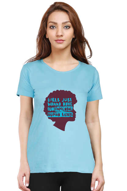 Step into style and comfort with Bluelander's Female Round Neck Half Sleeve T-Shirt- where fashion meets the fundamental right to express yourself effortlessly