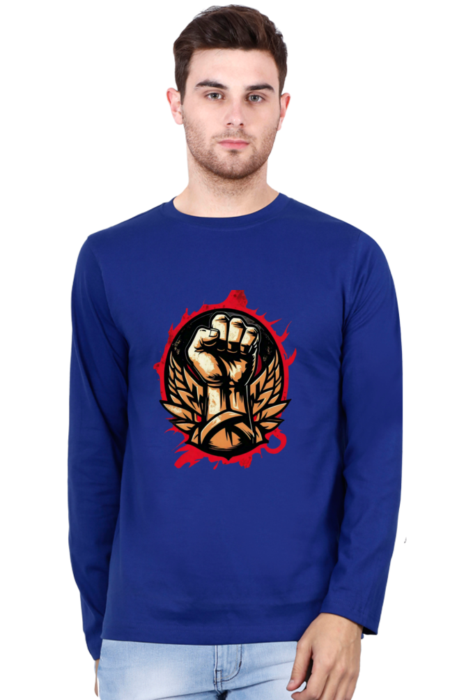 Rock the Look with Bluelander Cotton Full Sleeve T-Shirt | 'Fight Like a Rock Star' Design | 100% Cotton, Pre-Shrunk, Bio Washed