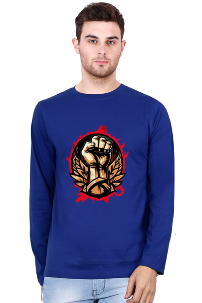 Rock the Look with Bluelander Cotton Full Sleeve T-Shirt | 'Fight Like a Rock Star' Design | 100% Cotton, Pre-Shrunk, Bio Washed