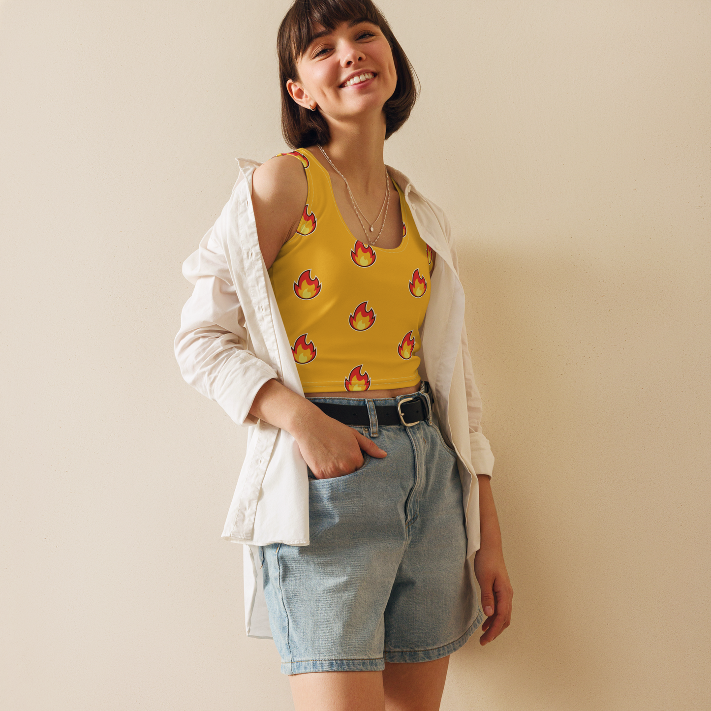 Embrace Timeless Style with Bluelander's All Over Print Crop Tops.